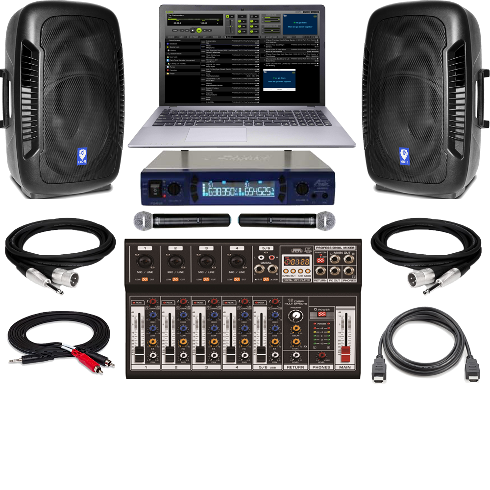 New Karaoke Laptop System Bluetooth Karaoke Speakers UHF Wireless Microphones Mixer With Recording