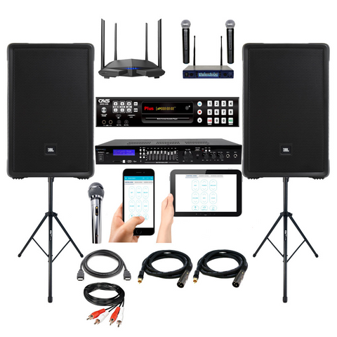 Cavs 205G Plus Professional Karaoke Player with Router, Tablet, JBL Powered 12" Speakers and Free Karaoke Music