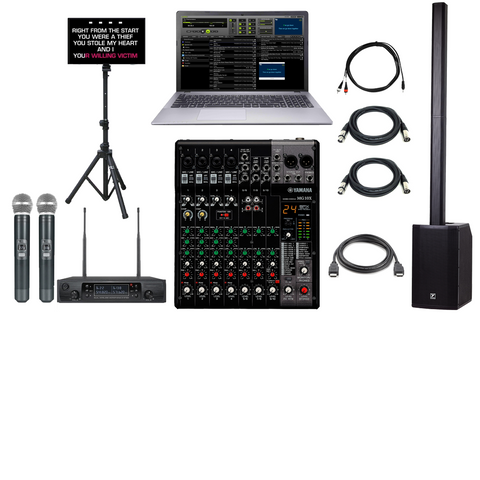 Laptop Karaoke System With Yorkville YXL Tower12 Column Bluetooth Speaker Yamaha MG10X UHF Wireless Microphones Free Karaoke Songs