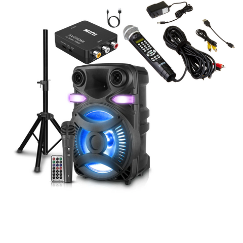 Portable Home Karaoke System With 3,000 Watt LED Bluetooth Speaker And Free Karaoke Songs