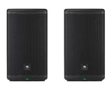 Two black karaoke speakers with JBL logo on a white background