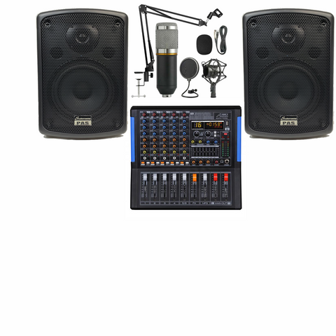 Home Studio Set-Up Microphone Mixer Powered Speakers