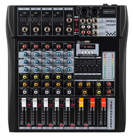 Six-Channel Audio Mixer with USB Interface