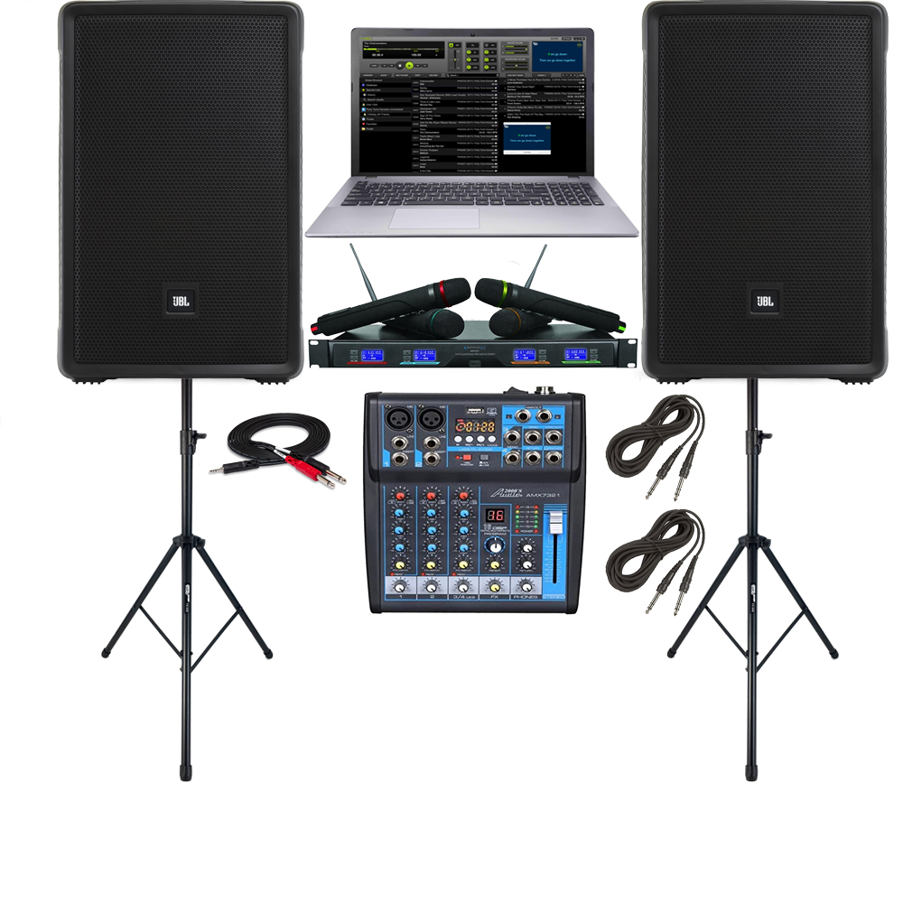 JBL Professional Karaoke System, Bluetooth, Mixer, Wireless Mics, Monitor  and Stand and Free Karaoke Songs